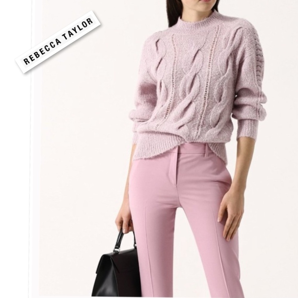 Rebecca Taylor Drop Shoulder Cable Knit Pullover Wool Mohair Nude Pink Sz S
